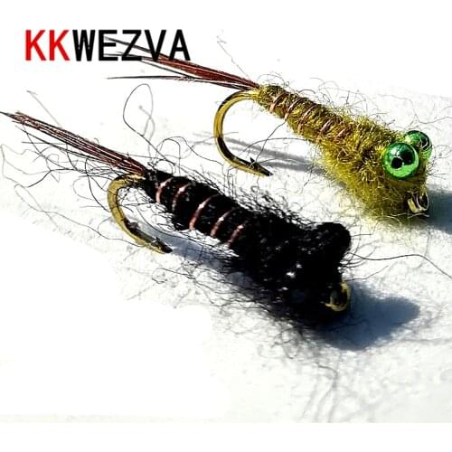 KKWEZVA 20pcs chain bead copper wire material for larva fly fishing Fly for Trout Fishing Nymphing Artificial Insect Bait Lure