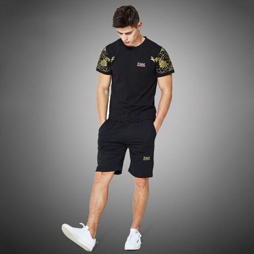 2021 Summer Tracksuit Mens Causal Two Pieces Suit Short Sleeve T-shirt + Shorts Fashion Male Wear Set Man Tshirts Homm Brand Top