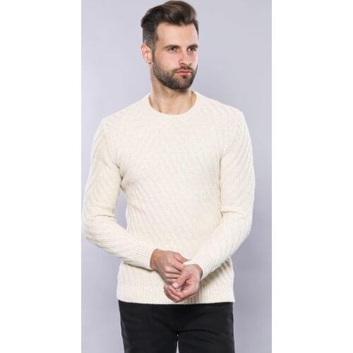 Patterned Circle Neck Cream Sweater Wessi