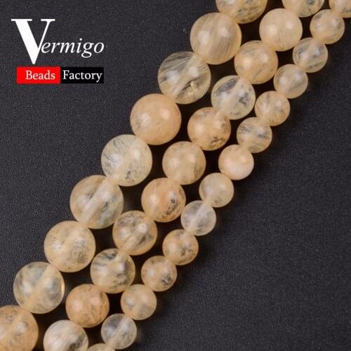 Natural Stone Citrines Quartz Round Loose Beads For Beadwork Jewelry Making 4 6 8 10 12mm Pick Size Diy Bracelet Accessories 15"