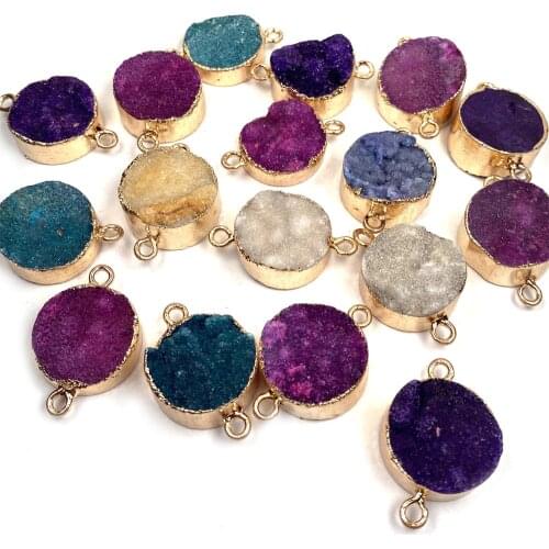 Natural Stone Round Agates Pendant Double Hole Connector Charm Beads Pendant for DIY Jewelry Making Size 20x30mm