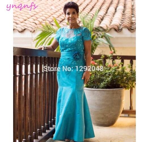 YNQNFS M220 Lace Appliques Beaded Taffeta Formal Dress For Wedding Party Elegant Mother of the Bride Groom Dresses 2020