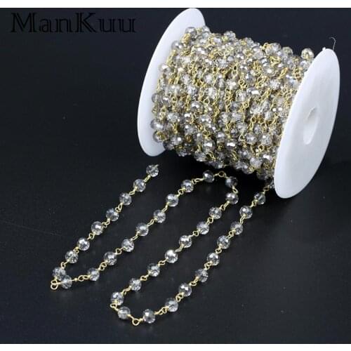 Mankuu 4*6mm Rondelle Natural Crystal Bead Chains Gold Plating Grey Smoky Crystal Chains For Handmade DIY Jewelry Making 5M/Lot