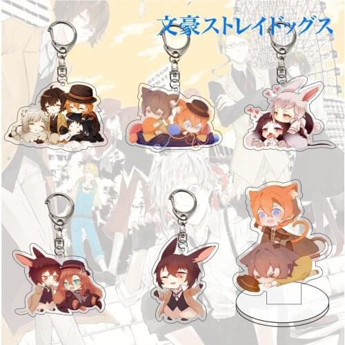 Fashion Kawaii Bungou Stray Dogs Key Chain Cute Q Version Osamu Nakahara Chuya Acrylic Pendant Key Ring Anime Keychain Trinkets