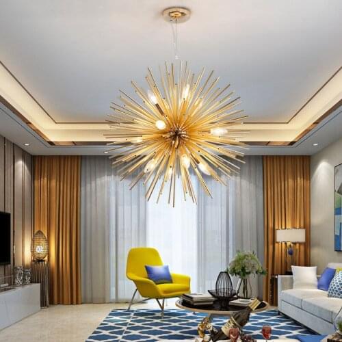 Nordic Modern luxury Artistic Aluminum Dandelion Chandelier Golden Hanging Lamps Decorative Fixture Lighting E14 Led Home Lights