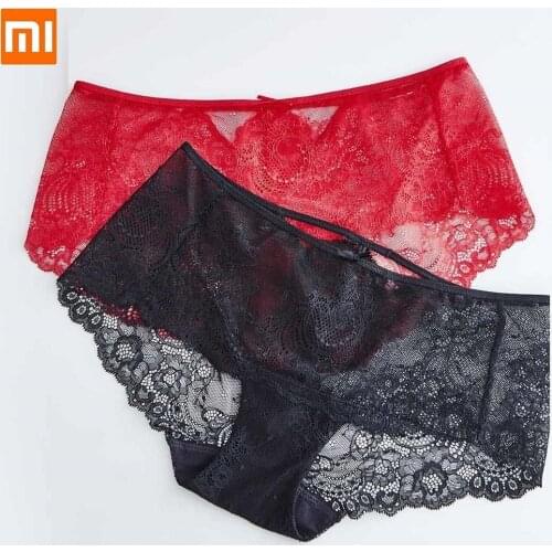 Xiaomi NEW Instant me sexy lady Mid waist Romantic lace bag hip briefs female Panties Comfortable underwear woman Underpants