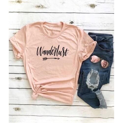 Wanderlust Printed New Arrival Womens Summer Funny Casual 100%Cotton T-Shirt day Travel Shirt Vacation Clothing Adventure shirt