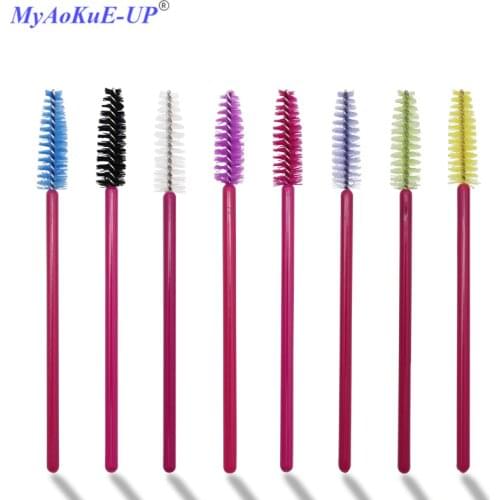 50 pcs/lot Disposable Nylon Mascara Wands Blue Golden Rose Red Handle Brushes Lashes Makeup Brushes Eyelash Extension Tools