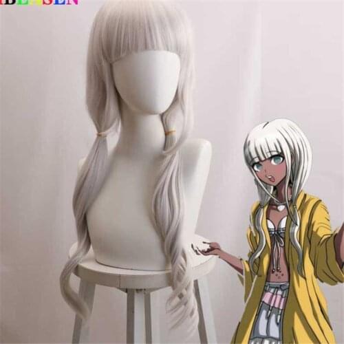 70cm Danganronpa: Trigger Happy Havoc Cosplay Wigs Angie Yonaga Playing Long Pure White Color Hair Halloween 1:1 Wigs