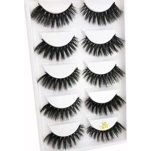Wholesale High Quality 5D Faux Mink Eyelashes Natural Handmade Volume Eye Lashes Thick Soft Fake Eyelash Extension 5D-W13