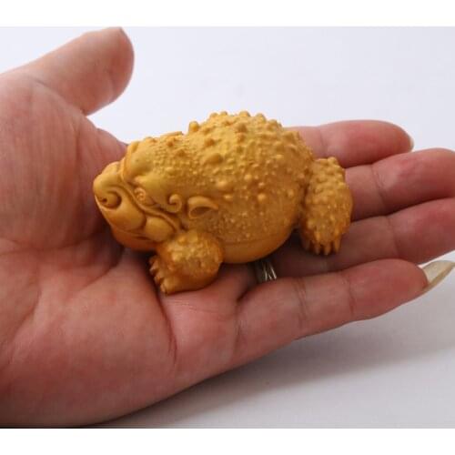 Carved Golden Toad Wood Status Mini Auspicious Animals Exquisite Boxwood Crafts Small Ornaments Car Decorations Tea Pet GY115