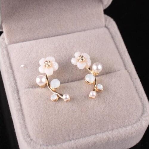 Jisensp Korean Style Stud Earrings Delicate Beautiful Flowers Earrings Fashion Jewelry for Women Girls Wedding Jewelry Gift