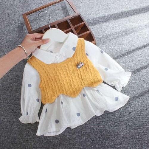 Spring Baby Girl Clothes Baby Dress Newborn Kids Floral Vest Tops + Polka Dot Shirt Dress Childrens Princess Girls Dress Sets