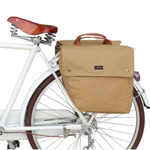 Tourbon Vintage Bicycle Pannier Bag 23L Retro Cycling Bike Back Seat Rear Rack Trunk Two Storage Bags Waterproof Canvas