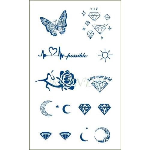Waterproof Temporary Juice Tattoo Sticker Butterfly Moon Diamond Rose Lasting Tattoos Flash Tatoo Fake Tatto Art for Men Women