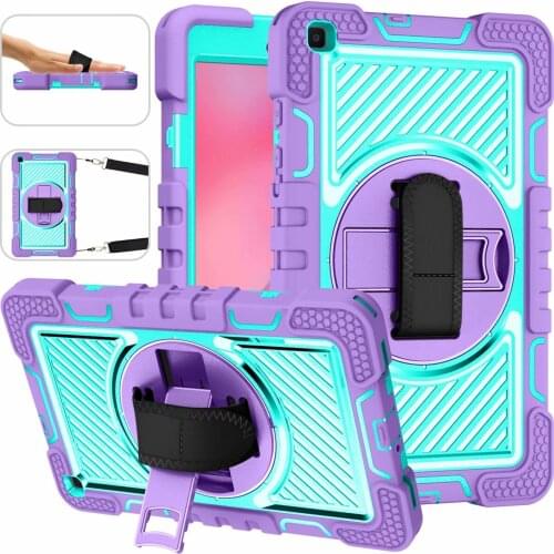 360 Rotation Kids Silicone Case for Samsung Galaxy Tab A 10.1 2019 T510 T515 Tablet Hand Kickstand Cover Stand Cases with Strap