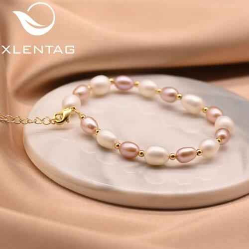 XlentAg Handmade Natural Fresh Water Pink Pearl Adjustable Cufflinks Bracelet For Women Party Jewelry Bransoletki Damskie GB0123