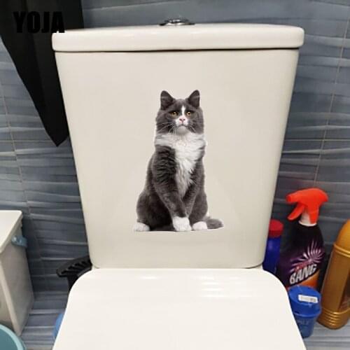 YOJA 15.2×23.5CM Haughty Gray Cat Home WC Toilet Stickers Decoration Home Wall Decals T1-3115