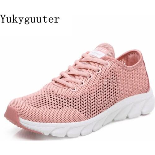 Woman Sports Running Shoes Flats Outdoor Sneakers Mesh Summer Breathable Hollow Lightweight Athletic Women Lace Up Platform