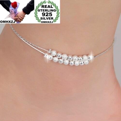 OMHXZJ Wholesale European Fashion Woman Girl Party Birthday Wedding Gift Sweet Beads Two Lines 925 Sterling Silver Anklet JL07