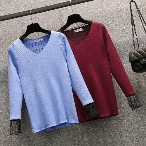 Mesh Stitch Long Sleeved Blue Plus Large Size Oversize Korean Style Fashion Pullovers For WomenS Ladies 2021 Clothes Sweater