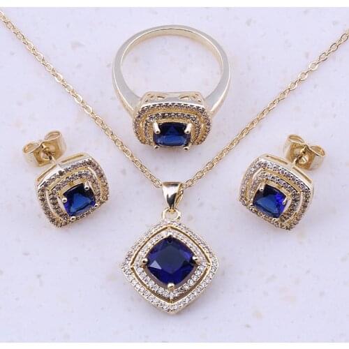 Angelic Blue Imitation Crystal & Cubic Zircon Gold Color Fashion Jewelry Sets For Women Christmas Gift Trendy Jewelry E0031