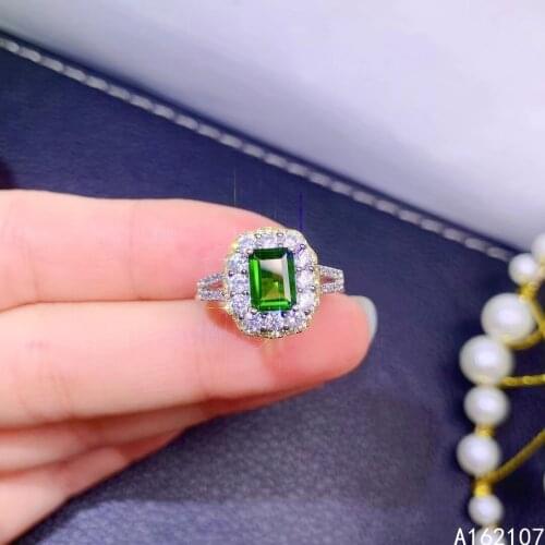 Fine Jewelry 925 Sterling Silver Inset With Natural Gemstone Womens Classic Exquisite Diopside Adjustable Ring Support Detectio