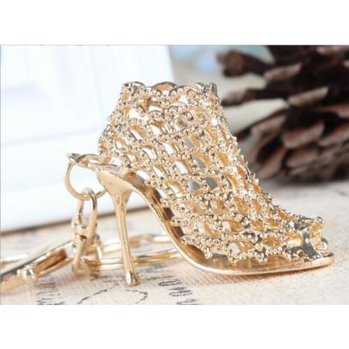 Gold/Silver Fashion High Heel Rhinestone Keychain Birthday/Wedding Favors Jewelry Gift Women Handbag Car Pendant Keyring