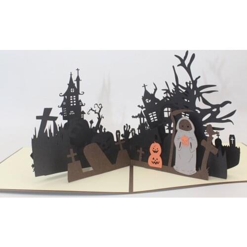 3D Laser Cut Handmade Weird Ghost Skeleton Terror Town Paper Invitation Greeting Card Trick or Treat Halloween Party Kids Gift