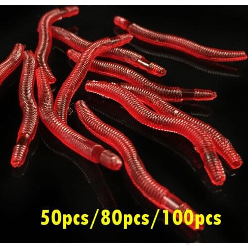 50/80/100pcs 35mm Earthworm Fishing Silicone Artificial Bait Fishy Smell Shrimp Additive Bass Carp Lifelike Red Worm Soft Lure