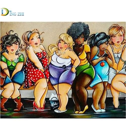 Cartoon Women 5D Diamond Painting Full Square/Round Mosaic "Fat Lady" Embroidery Handmade New Arrival Home Decor