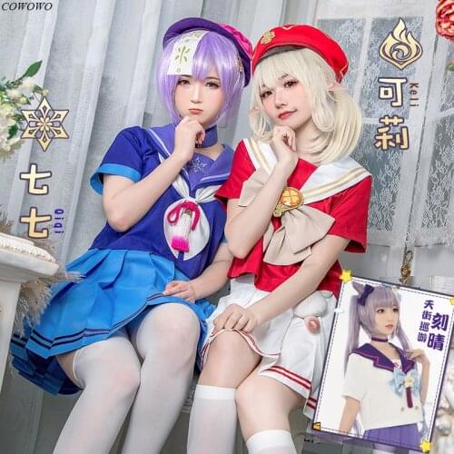 Anime! Genshin Impact Klee Keqing Qiqi Lovely School Uniform Cosplay Costume Halloween Pary Suit Dailydress For Women 2021 NEW