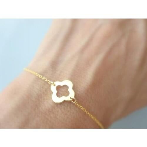 Outline Open hollow Four Leaf Clover Bracelet Lucky 4 leaf Clover Simple Grass Flower Plant Shamrock Bracelets Birthday jewelry