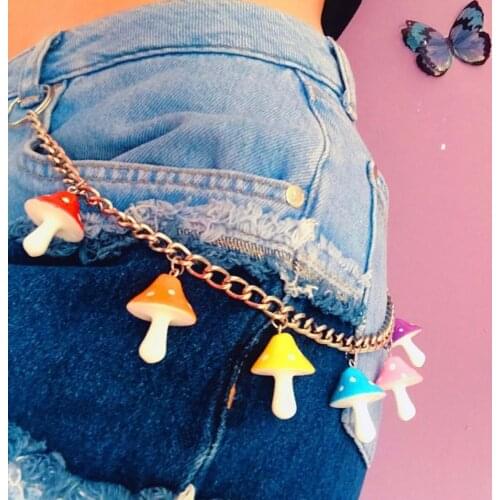 Candy Color Mushroom Pendant Keychain Women Vintage Harajuku Punk Cute Colorful Resin Plant Waist Pants Key Chain Jewelry A866