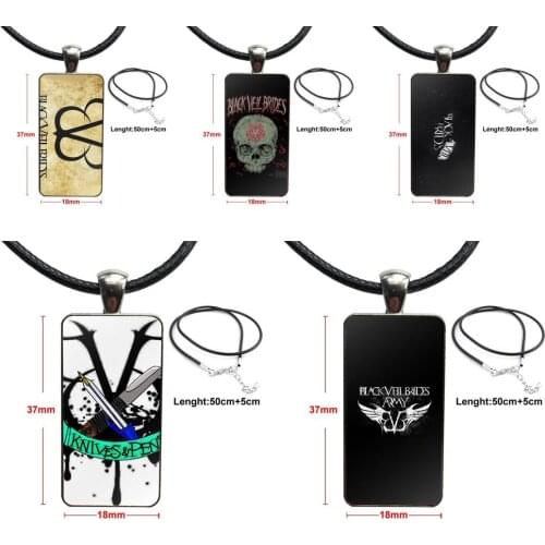 Black Veil Brides Logo Fashion Glass Cabochon Pendant Rectangle Necklace Choker Necklace Jewelry For Kids Beads