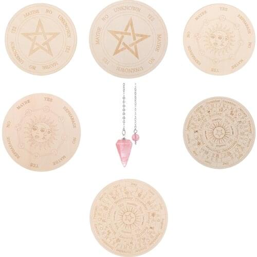 Wooden Pendulum Board with Stars Sun and Moon Slice Wood Base Wall Sign Laser Cut Pendant Pendulum Handmade Coasters Home Decor