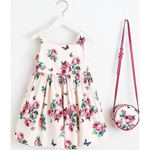 Baby Girls Flower Dress with Bag 2018 Brand Girls Summer Dresses Children Clothing Vestidos Princess Costume for Kids Dress