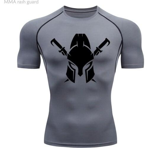 Grey Short Sleeve T-Shirt Mens Gym Shirt Quick dry Top Fitness Summer crew neck Run T shirt Sport Joggers Compression tights