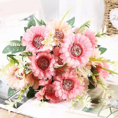 Hot sale 1 bunch of 7 sunflower simulation flower bouquets home office decoration silk silk artificial ornaments indoor