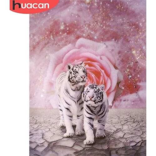 HUACAN 5d Diamond Painting Tiger Mosaic Rose Home Decor Needlework DIY Diamond Embroidery Animal Handmade Gift