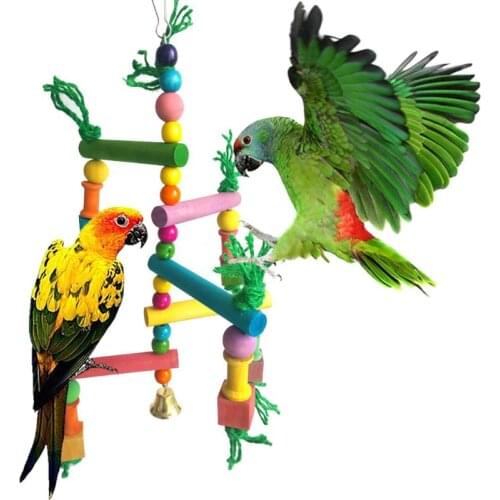 Bird Parrot Toys Wooden Frame Climbing Hanging Ladder Swing Game Toy Pet Grinding Perch Platform Birdcage Play Stand Toys C42