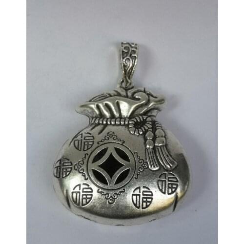 YIZHU CULTUER ART Collection Old China Tibet Silver Handmade Affluence Bag Pendant Amulet Decoration Gift