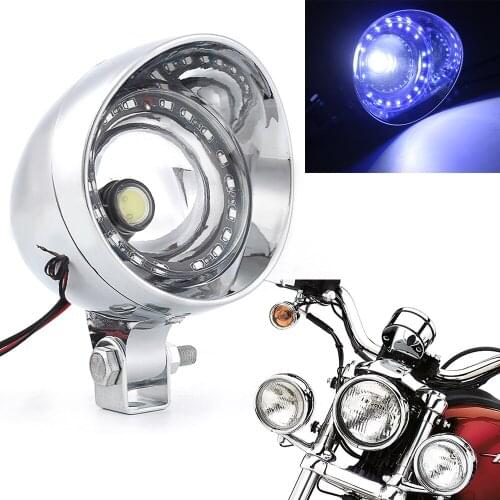 Motorcycle Chrome LED Headlight For Harley Passing Spot Fog Lamp Angel Eyes Ring For Honda Shadow ATV UTV Car Vehicle Universal