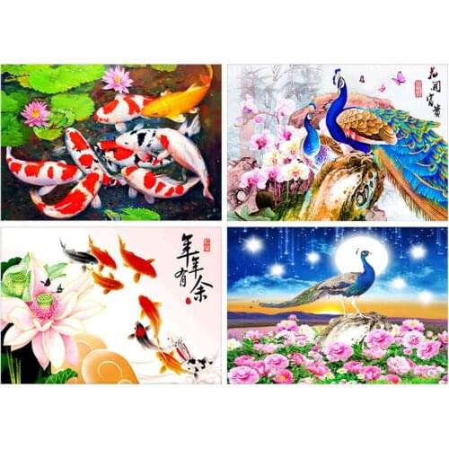 4 Pack Peacock Fish 5D DIY Diamond Painting Kit Full Drill Rhinestone Embroidery