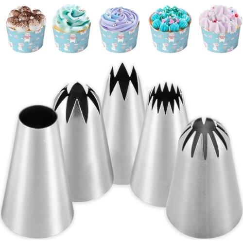 5pcs Large Metal Cake Cream Decoration Tips Set Pastry Tools Stainless Steel Piping Icing Nozzle Cupcake Dessert Decorators
