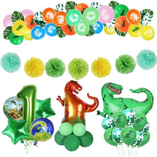 Dinosaur Party Theme Dino Balloons Banner Rubber Bangle Disposable Tableware Set Boy Kids Birthday Baby Shower Party Supplies