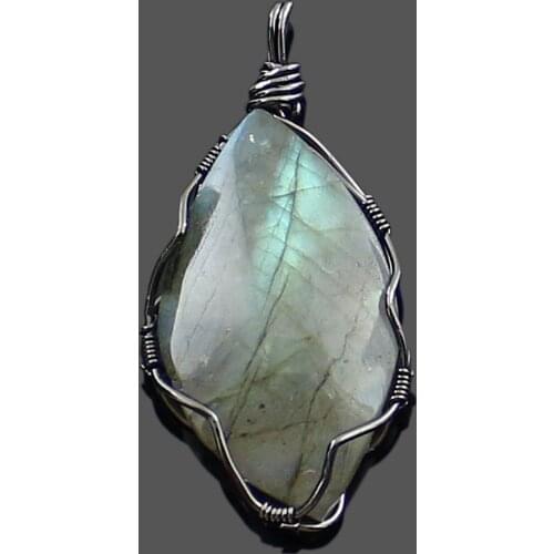 Irregular Raw Stone Labradorite Natural Stones Healing Reiki Pendant Wire Winding Handmade DIY Jewelry 1PC