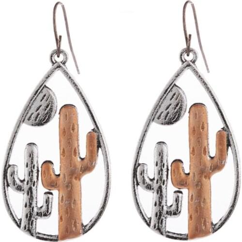 New Sale 2021 Hot Sale Fashion Retro Bohemia Two-color Desert Cactus Pendant Personality Korean Earrings For Women Jewelry Gift