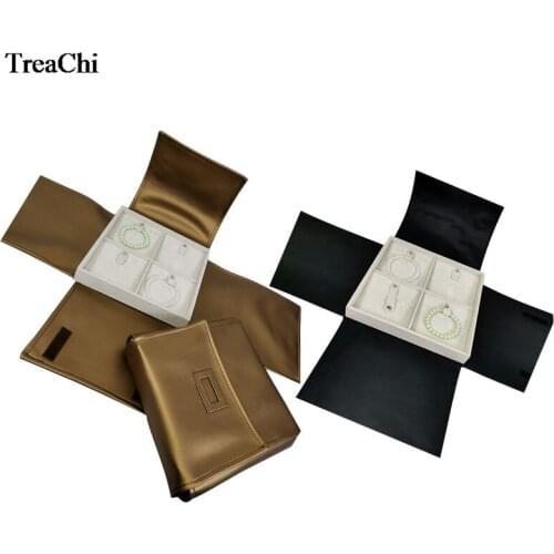 New Gold Black PU Cover Square Velvet Jewelry Display Tray Removable 4Grids Bracelet Bangle Storage Holder Travel Carrying Case