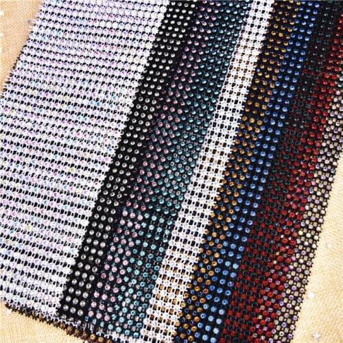 24 Rows Rhinestone Ab Trimming,10 Yard/Lot Crystal Stone Banding With Diamond Setting Strass White Mesh Chains For Wedding Dress